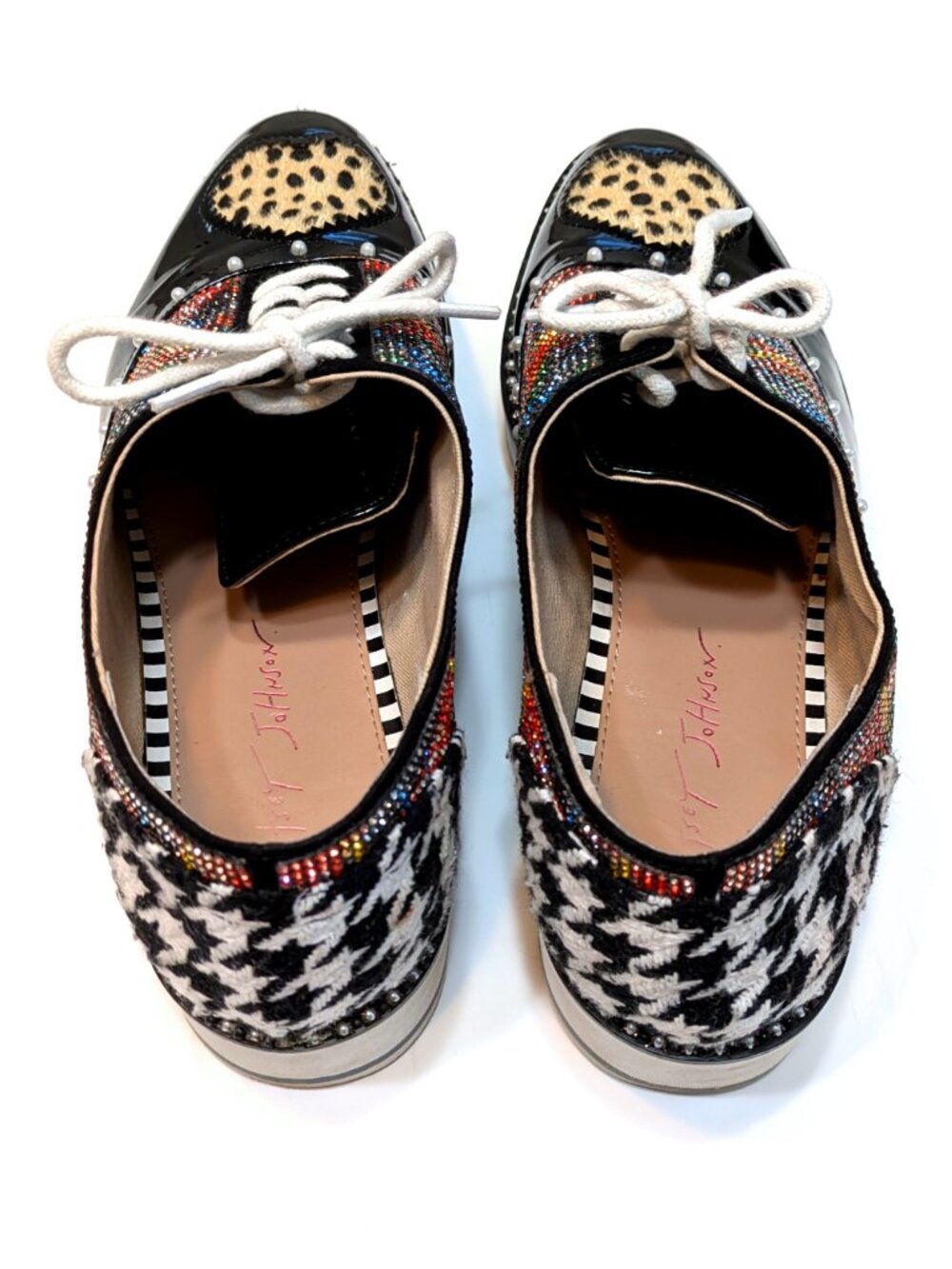 Betsey Johnson Multicolor Beaded Black Patent Platform Oxfords - Picture 4 of 7
